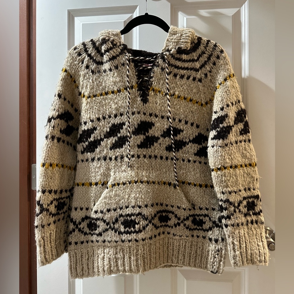 Vintage Ecuador Handmade Wool Sweater with Drawstring, Hood & Pockets 🇪🇨🐏
